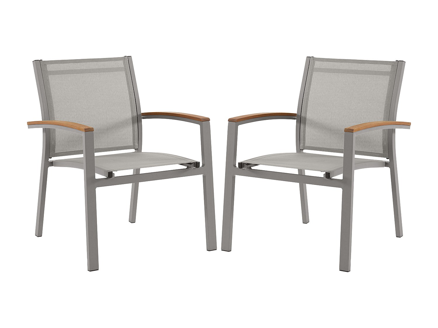 Zestaw 2 foteli ogrodowych sztaplowanych z aluminium i tekstylenu - Taupe i akacjowe podłokietniki - TAIPIVAI marki MYLIA