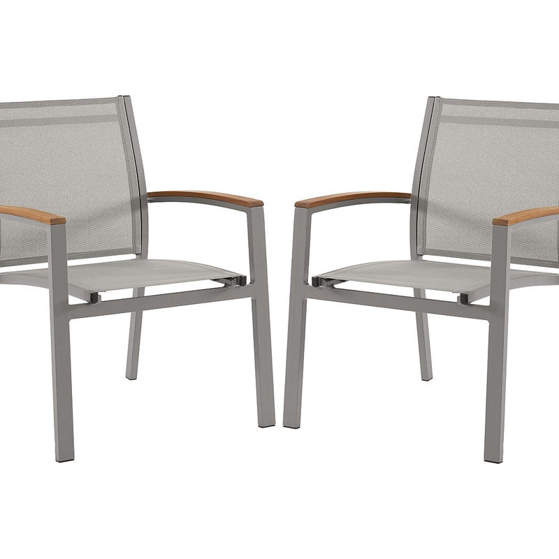 Zestaw 2 foteli ogrodowych sztaplowanych z aluminium i tekstylenu - Taupe i akacjowe podłokietniki - TAIPIVAI marki MYLIA