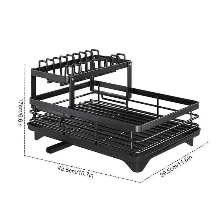 Égouttoir à Vaisselle Cuisine en Acier Carbone Épais – Résistant 30kg, Antirouille, Égouttage 360°,Noir - 5