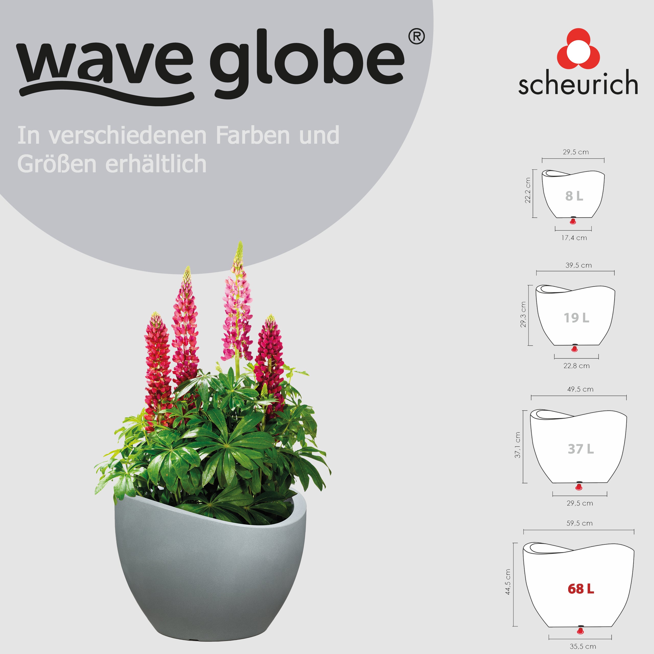 Scheurich Wave Globe 50, bac à plantes/pot à fleurs/jardinière, cylindrique, coloris: Stony Grey, fabriqué avec du plastique recyclé, pour l’extérieur - 4