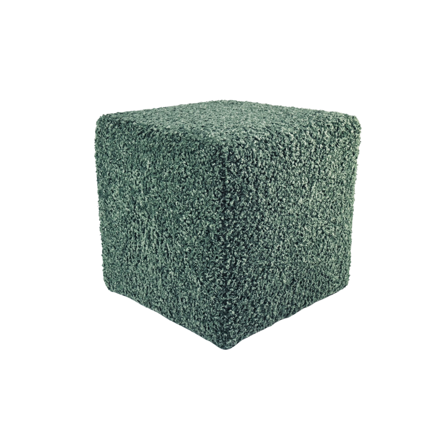 Pufa 40x40 cm kwadratowa ROLF tkanina baranek bouclé stylowy podnóżek dodatek do wnętrz turkusowa