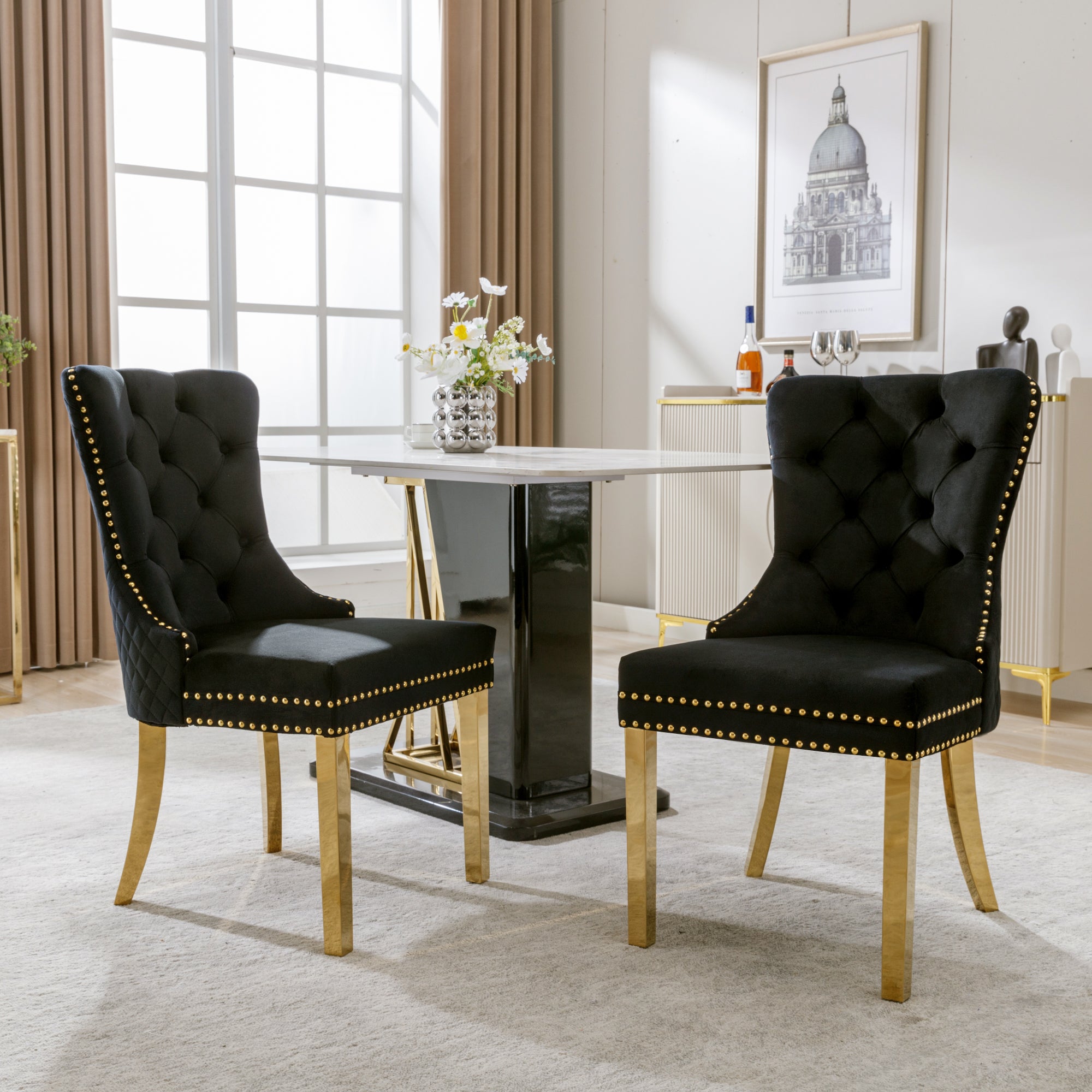 Silla de comedor (silla de cocina, silla de sala de estar con anillos de tiro redondos únicos en el respaldo, 2 piezas) - 4
