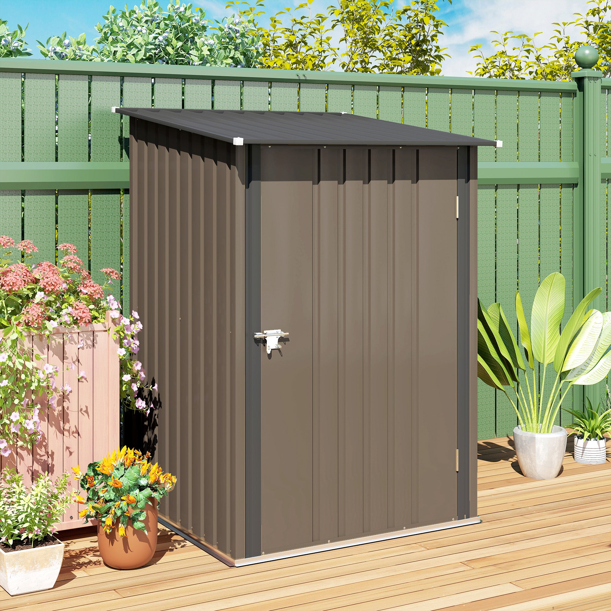 Caseta de Jardín Outsunny Acero Lacado Marrón 100x103x160 cm - 5