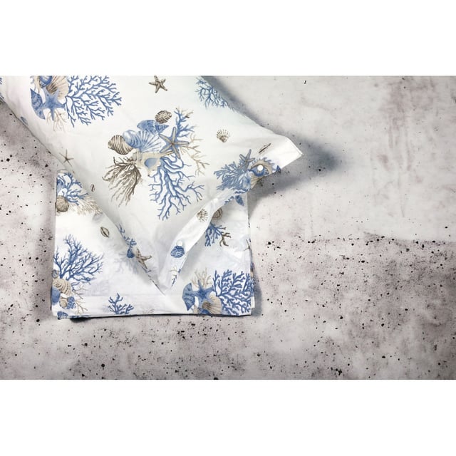 ENSEMBLE DE DRAPS CORAIL MARIN BLEU CLAIR en pur coton Un Carré