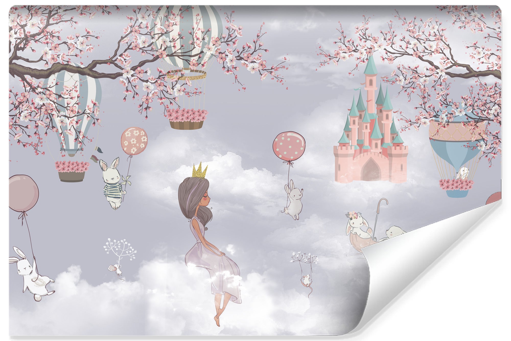 Vlieseline Papier Peint Photo LAPINS Fleurs Ballons Nuage Pour Chambre