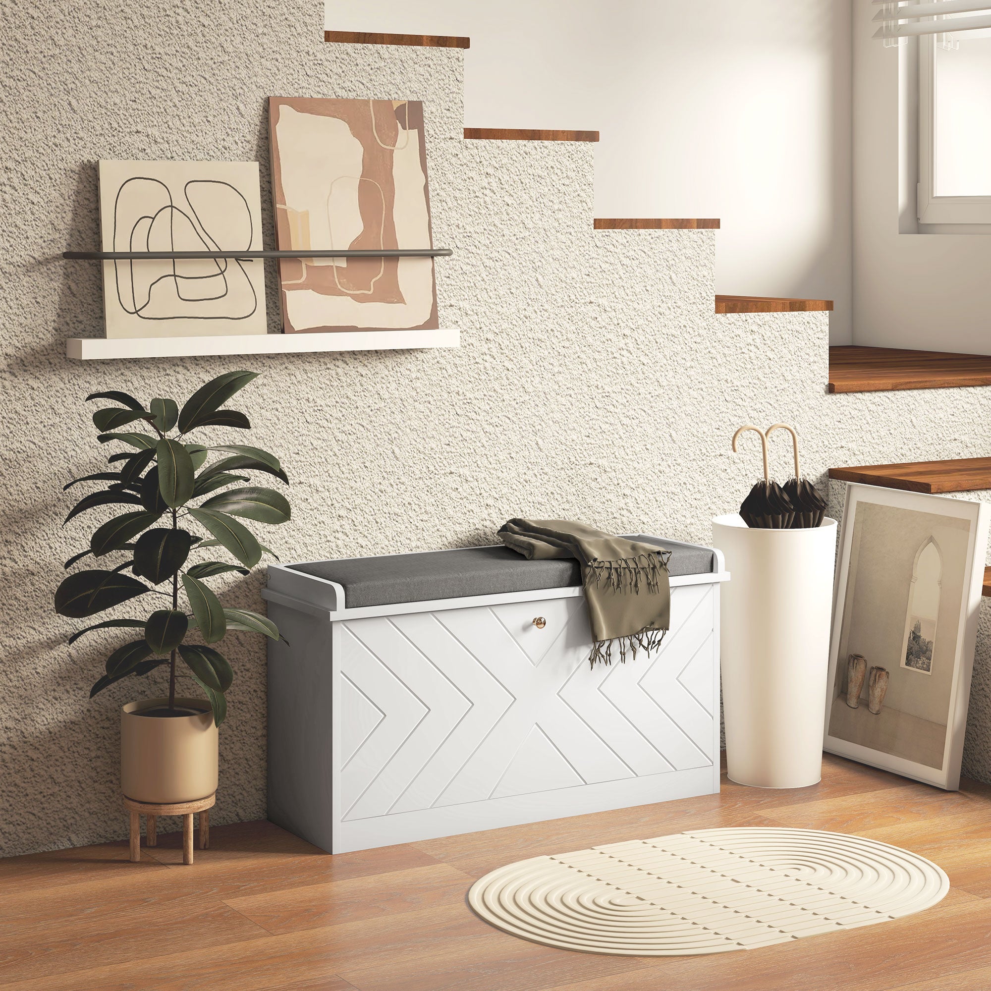 Banc à chaussures HOMCOM MDF, Polyester Blanc 80x26x48 cm 837-460V80WT - 2