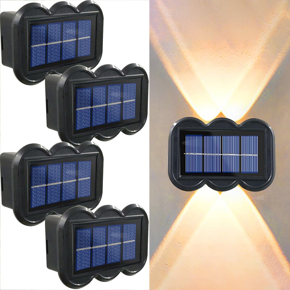 Zewnętrzne lampy solarne, zestaw 4 solarnych lamp ściennych od zmierzchu do świtu, wodoodporne lampy solarne świecące w górę i w dół do ogrodu