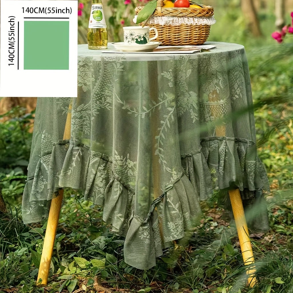 BEXTCOK Mantel francés vintage de una pieza,mantel redondo y rectangular,mantel de encaje exquisito,adecuado para mesas de comedor(verde,140*140cm) - 4