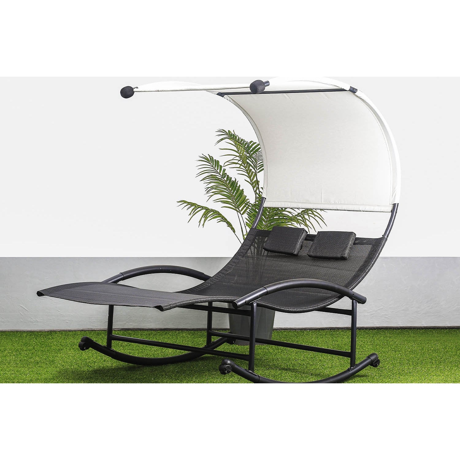 Transat double à bascule avec auvent noir et écru ESSAOUIRA - 4