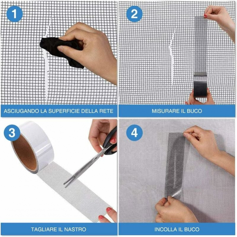 Cinta de reparación para mosquiteras, 5 x 200 cm, impermeable y permeable, fuerte adhesión, fibra de vidrio, blanca - 4