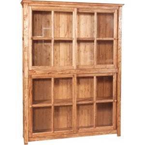COSTWAY Libreria a 4 Ripiani con Ante, Libreria in Bambù con Ante in Acrilico Trasparente, Mobile Autoportante per Studio Soggiorno Camera da Letto, 69 x 34 x 140 cm (Marrone