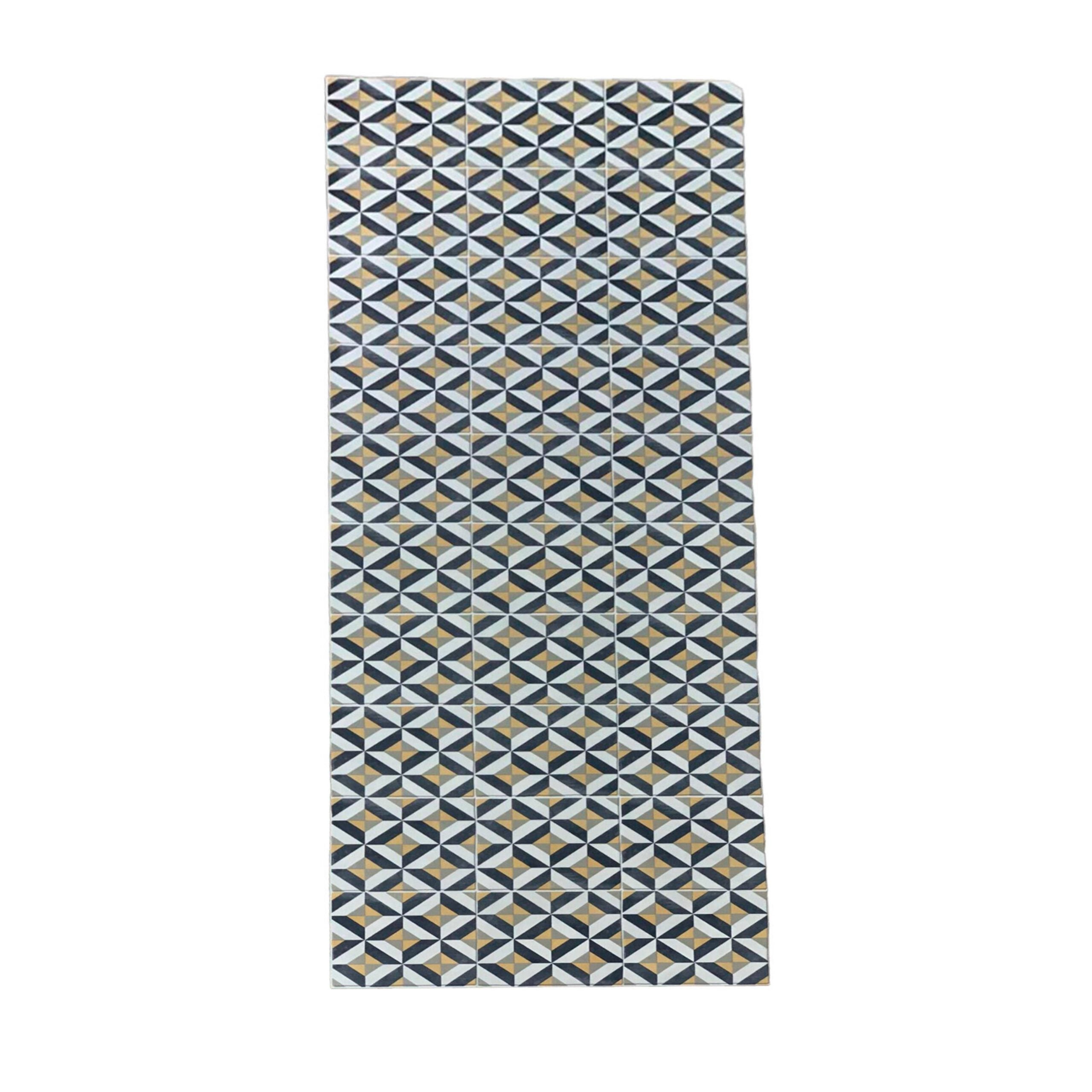 Alfombra vinilo hidráulica, de rombos color gris claro ,gris oscuro, amarillo y blanco roto, -alfombras tadi &imperio 1979 -60x600 cm