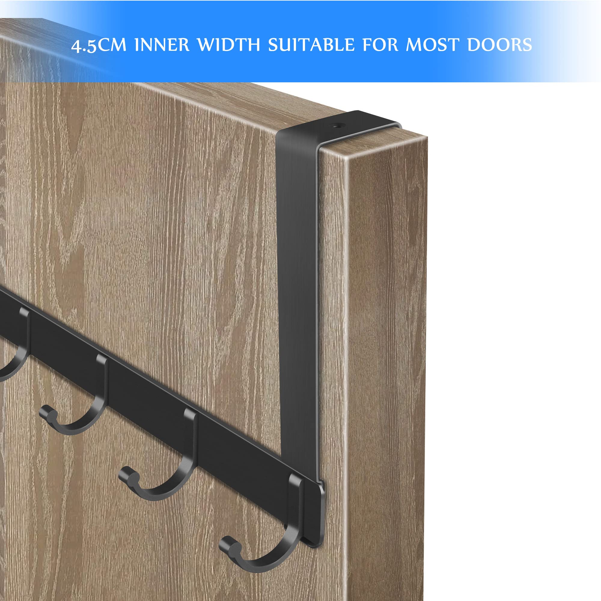 Crochet de Porte 5 Pattes Alliage Aluminium - Porte jusqu'à 45mm - Support Serviette Salle de Bain Sans Percage - 4