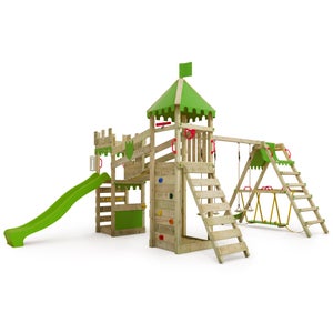 FATMOOSE Balançoire double JollyJack Star XXL avec toboggan vague et échelle d escalade en bois massif 10 ans garantie* | Leroy Merlin