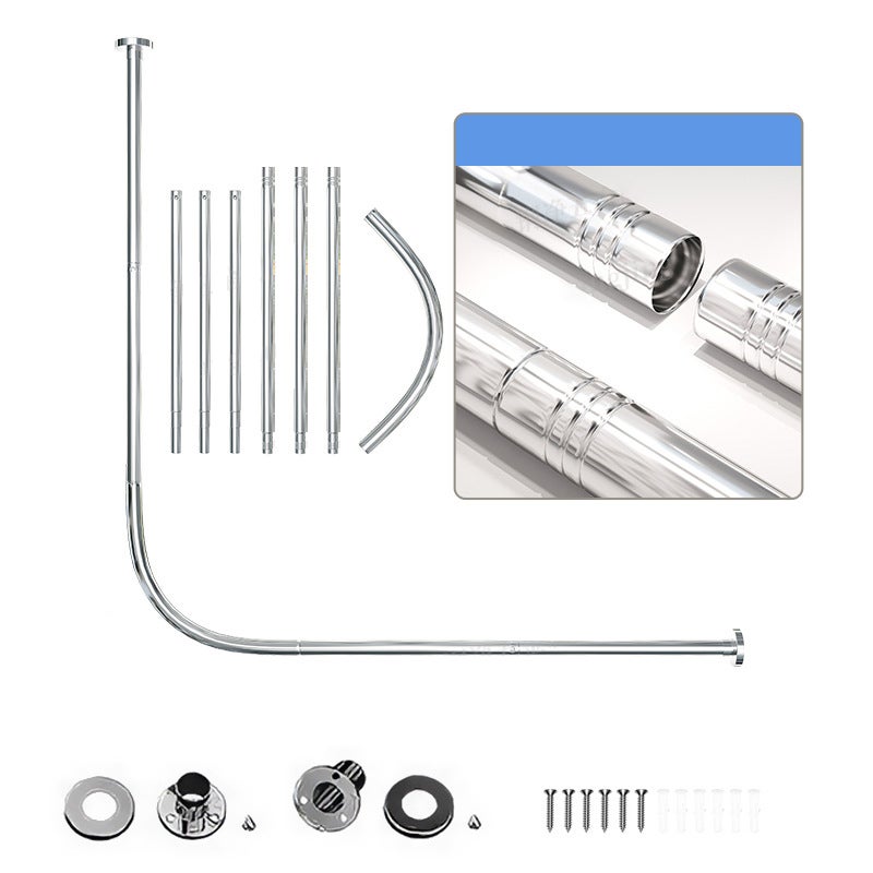 Barra de cortina de ducha en forma de l de acero inoxidable, soporte para mampara de baño, retráctil, barra de cortina empalmable,150-180cm (plateada)