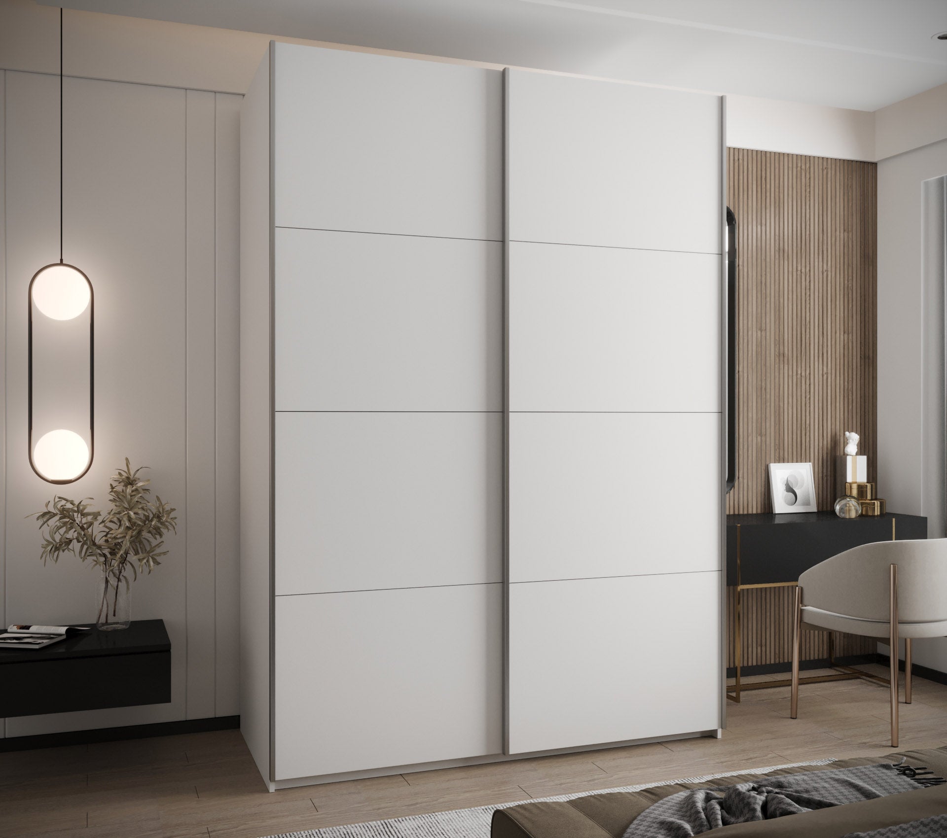 Szafa przesuwna wysoka Lux 1 180 x 64 x 245,5 cm biały + biały + u. srebrny - Abiks Meble - 2