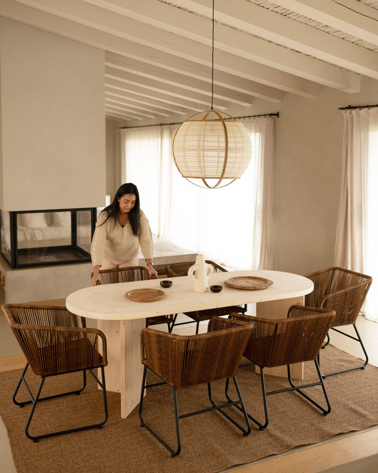 Table de salle à manger ovale en bois massif de sapin Decowood ...