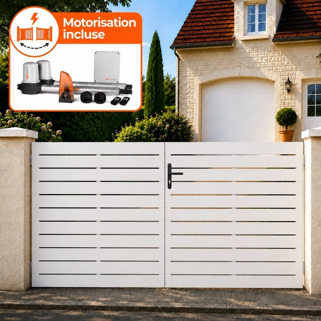Portail battant électrique PVC blanc avec moteur Sentinel H 140 x L 400 LYON