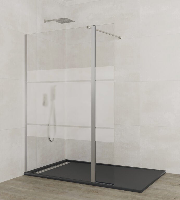 Paravan walk-in SCREEN panou fix + foaie batantă 90 cm (86,5-88,0), foaie 40 cm, sticlă Frost Plus, crom lucios