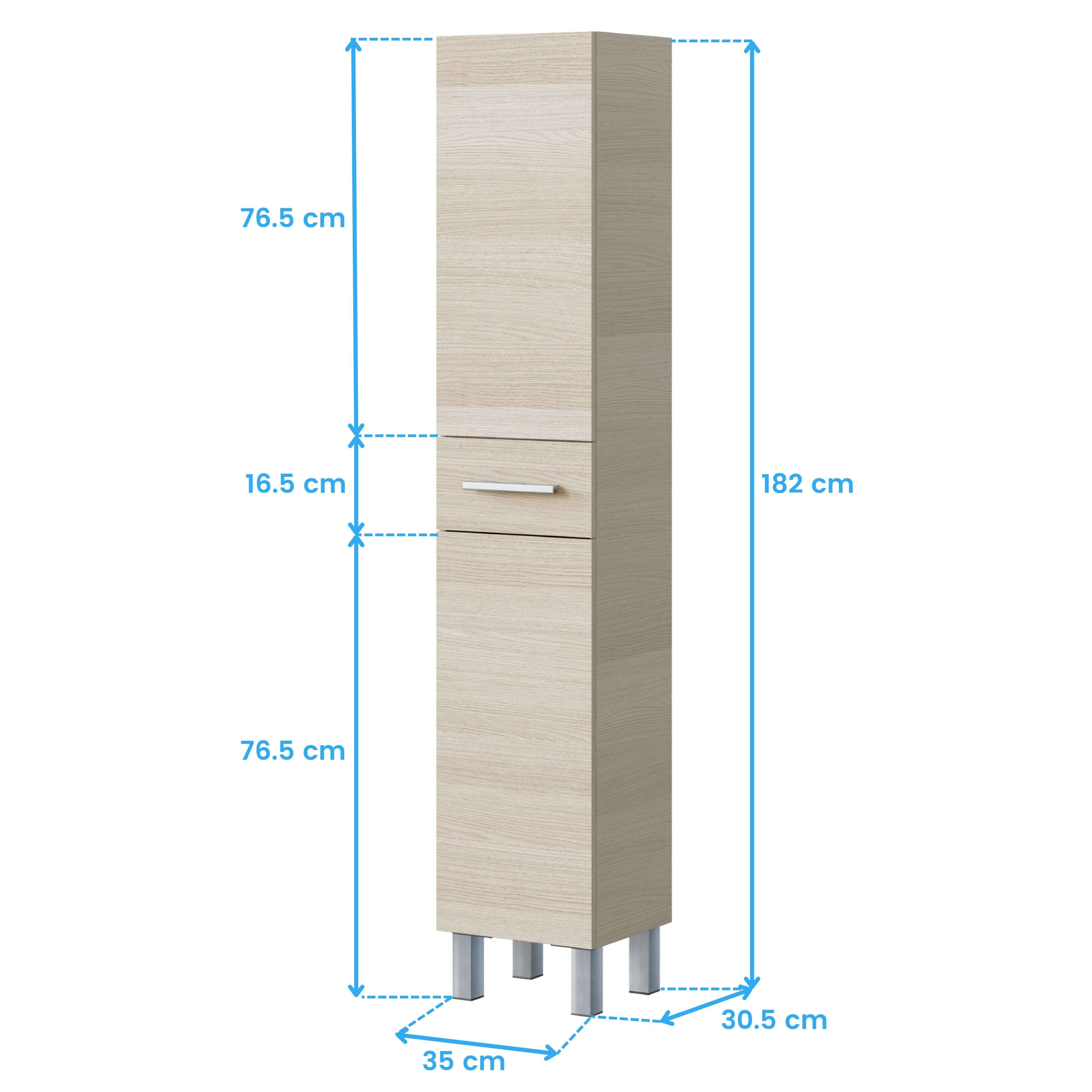 Columna de Baño Athena Estilo Natural 2 Puertas y 1 cajón Color Roble 182x35x31 cm - 6