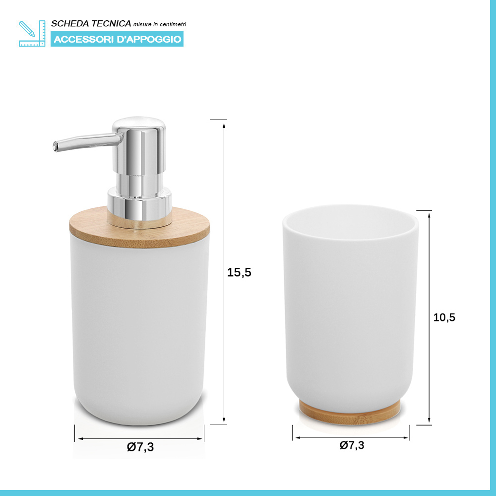 Set Bagno 3 Pezzi In Resina Bianca – Dispenser Sapone, Portasapone E Portaspazzolino, Design Moderno Minimalista