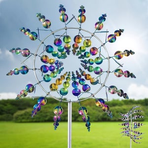 Moulin à Vent Fleur Jardin – 28 Cm, Tige Polyester/Fibre Verre – Déco Extérieure Rotative, Légère, Sûre