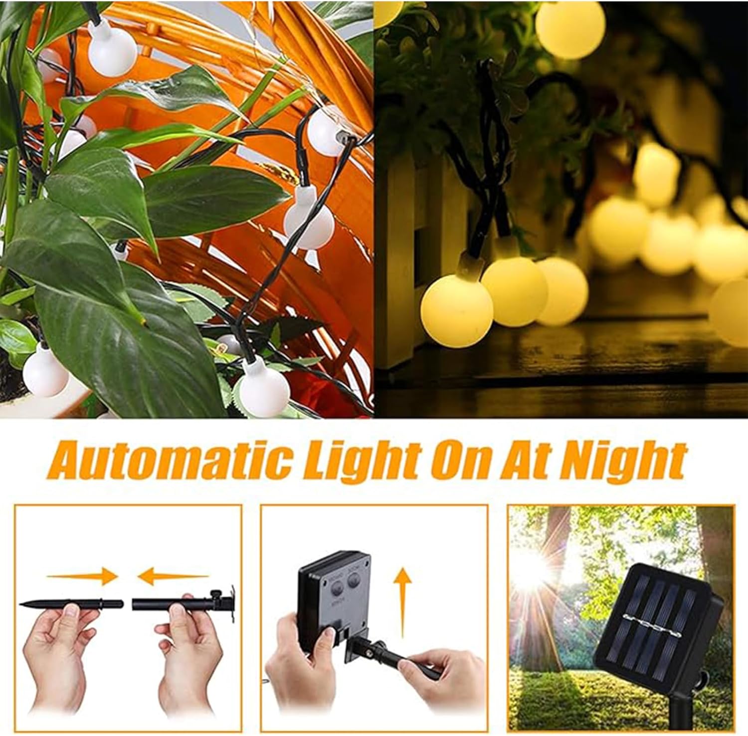 Guirlande lumineuse solaire d'extérieur - 10 m - 40 globes LED solaires - 8 modes - Étanche - Blanc chaud - Décoration pour l'extérieur - 2