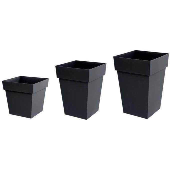 EDA Pot de fleurs XXL Toscane - Carre - 43,3 x 43,3 x H 80 cm - 98 L - Gris anthracite - 2