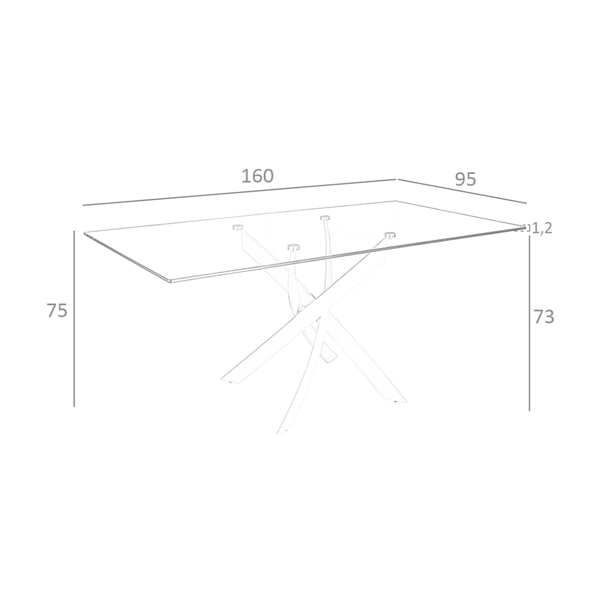 Mesa comedor rectangular cristal templado y acero blanco 160 x 95 x 75 - 8