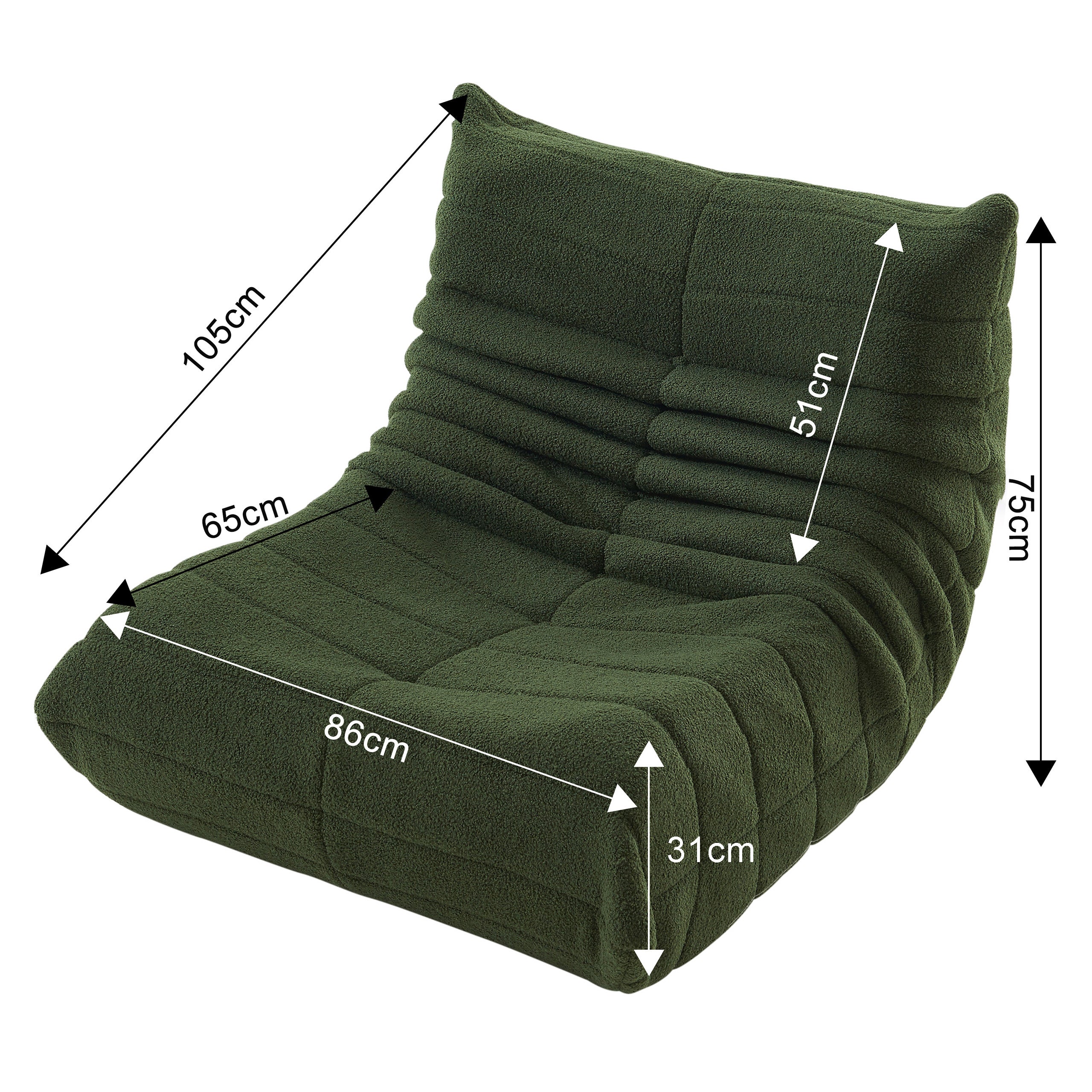 Pouf géant - Canapé de sol avec dossier - Fauteuil de lecture d'intérieur confortable XXL - Pour salon et chambre à coucher - 86 x 105 x 75 cm - Noir - 3