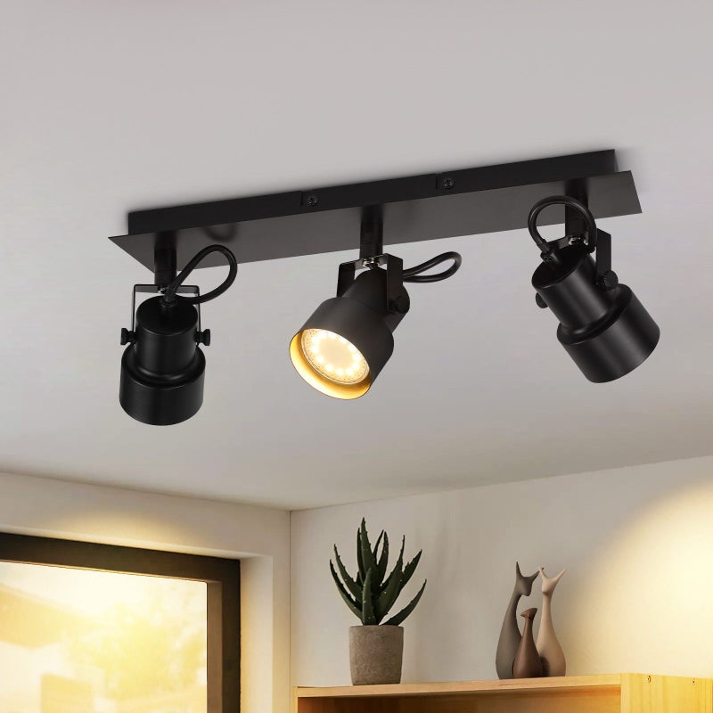 Nettlife Reflektorowa sufitowy 3-punktowy GU10, regulowany 350°, czarny, Lampa vintage do kuchni