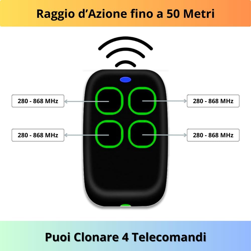 Télécommande universelle 4 en 1, télécommande universelle multifréquence à code tournant de 280 à 868 MHz (vert) - 3