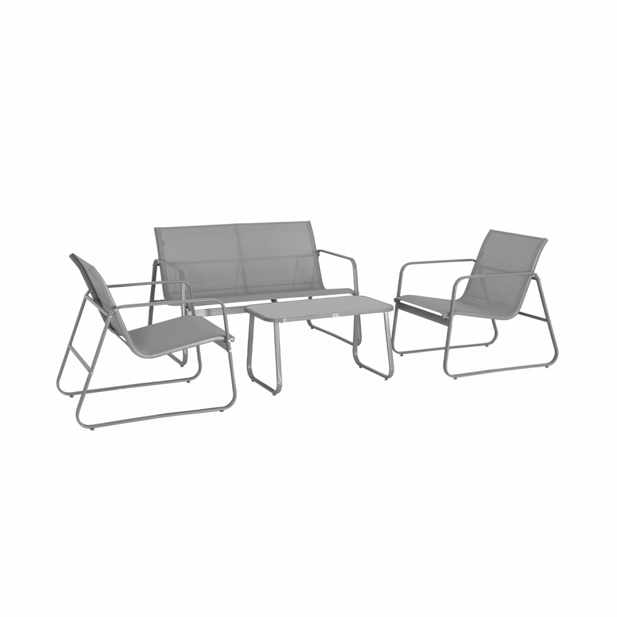 Salon de jardin en métal et textilène pour 4 personnes. gris clair. design SILVI Leroy Merlin