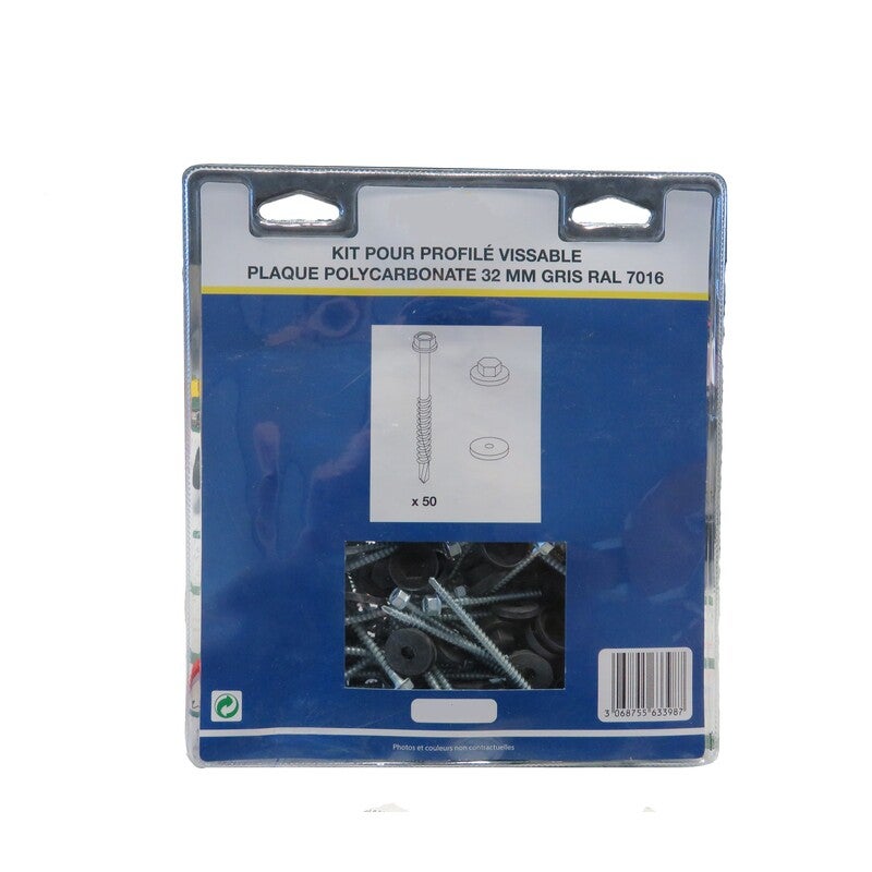 Kit pour profil vissable plaque polycarbonate (50 pcs) - Coloris - Gris, Epaisseur - 32 mm - 2