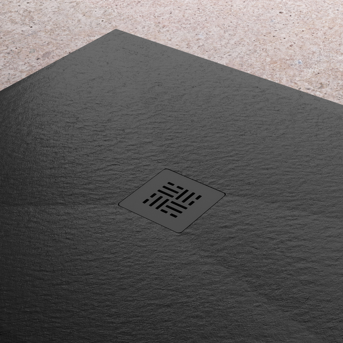 Placa de Duche de Resina Extra Plano Antiderrapante | Válvula e Grelha Preto | Preto | 80cm X 80cm - 3