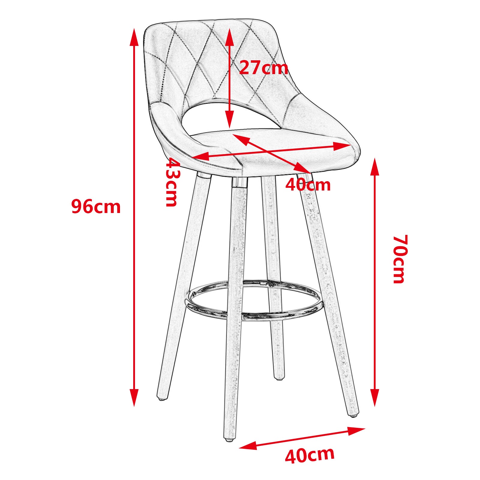 WOLTU Lot de 2 Tabouret de bar avec dossier et repose-pieds, Fait de similicuir et bois massif, Siège bien rembourré, 43x43x91cm, Blanc - 4