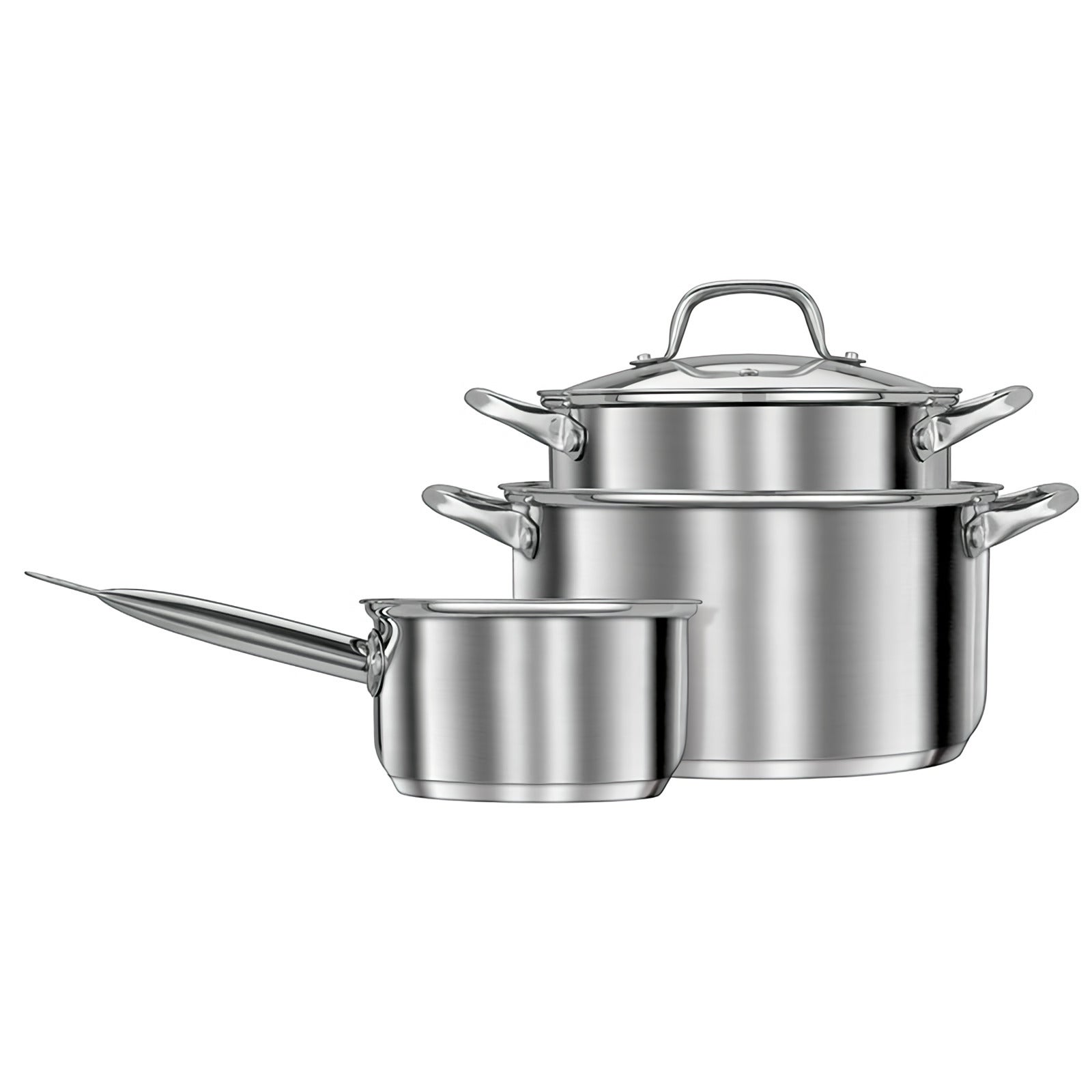 Batterie De Cuisine Smile MGK-10 – 5 Pièces En Acier Inoxydable, Couvercles Verre Trempé, Base Multicouche