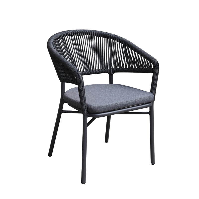 Krzesło "Baltica" z poduszką aluminiową, oparcie z szarej plecionej liny syntetycznej