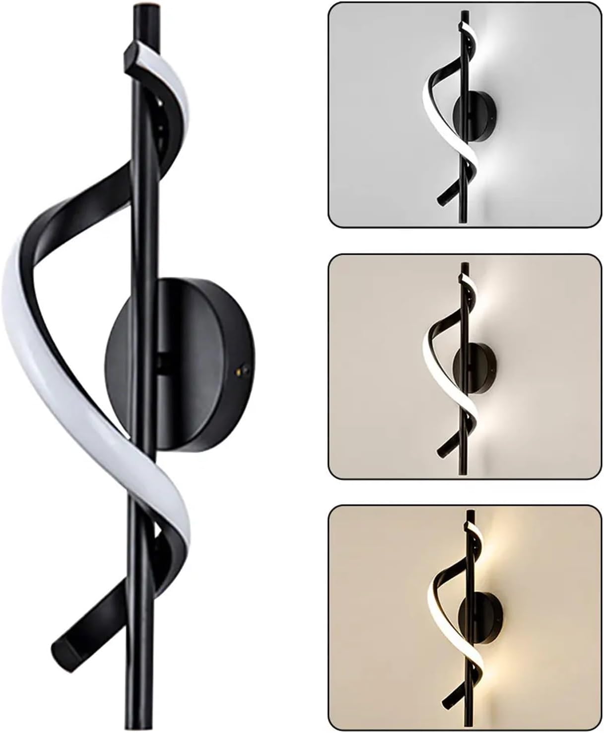 Nowoczesna lampa ścienna LED kolory światła spiralny design do sypialni na schody do salonu i korytarza oświetlenie wewnętrzne z aluminium czarna