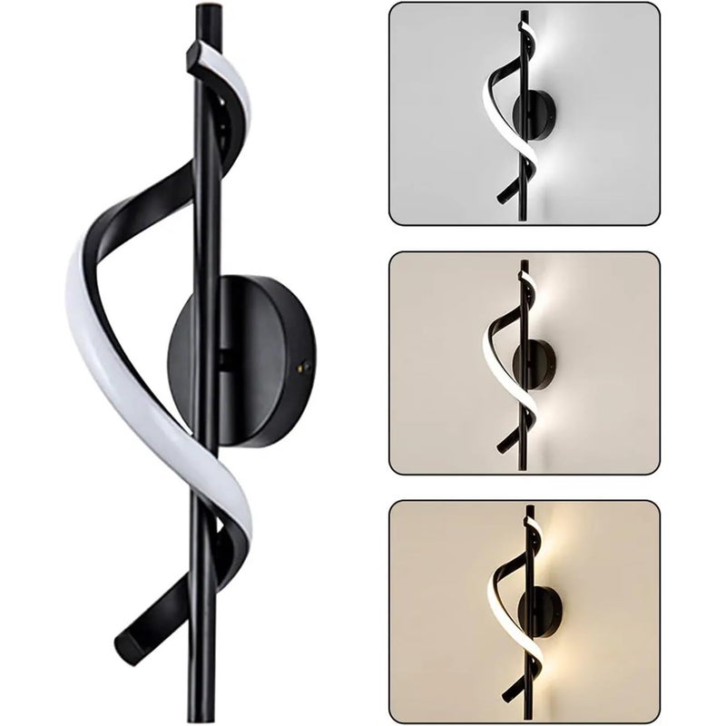 Nowoczesna lampa ścienna LED kolory światła spiralny design do sypialni na schody do salonu i korytarza oświetlenie wewnętrzne z aluminium czarna