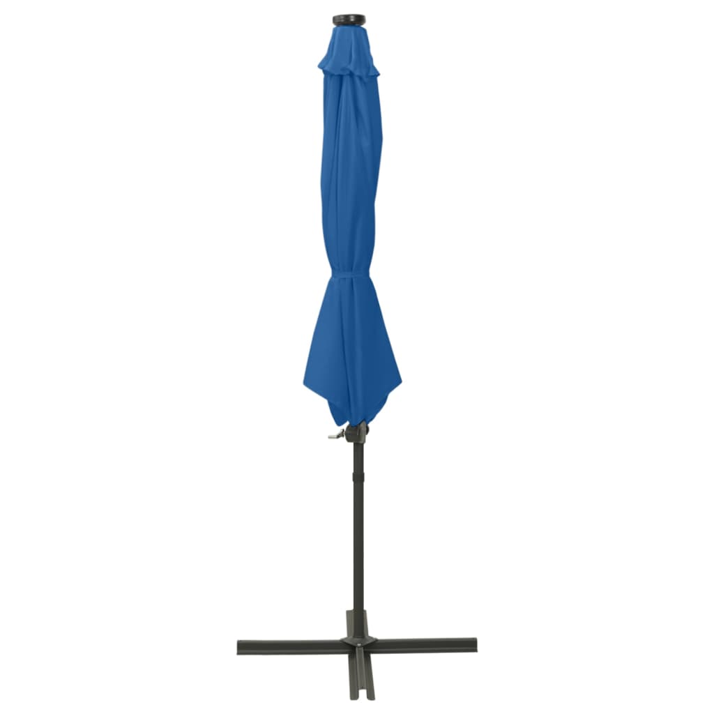 Parasol déporté avec mât et lumières LED Bleu azuré 300cm - 3