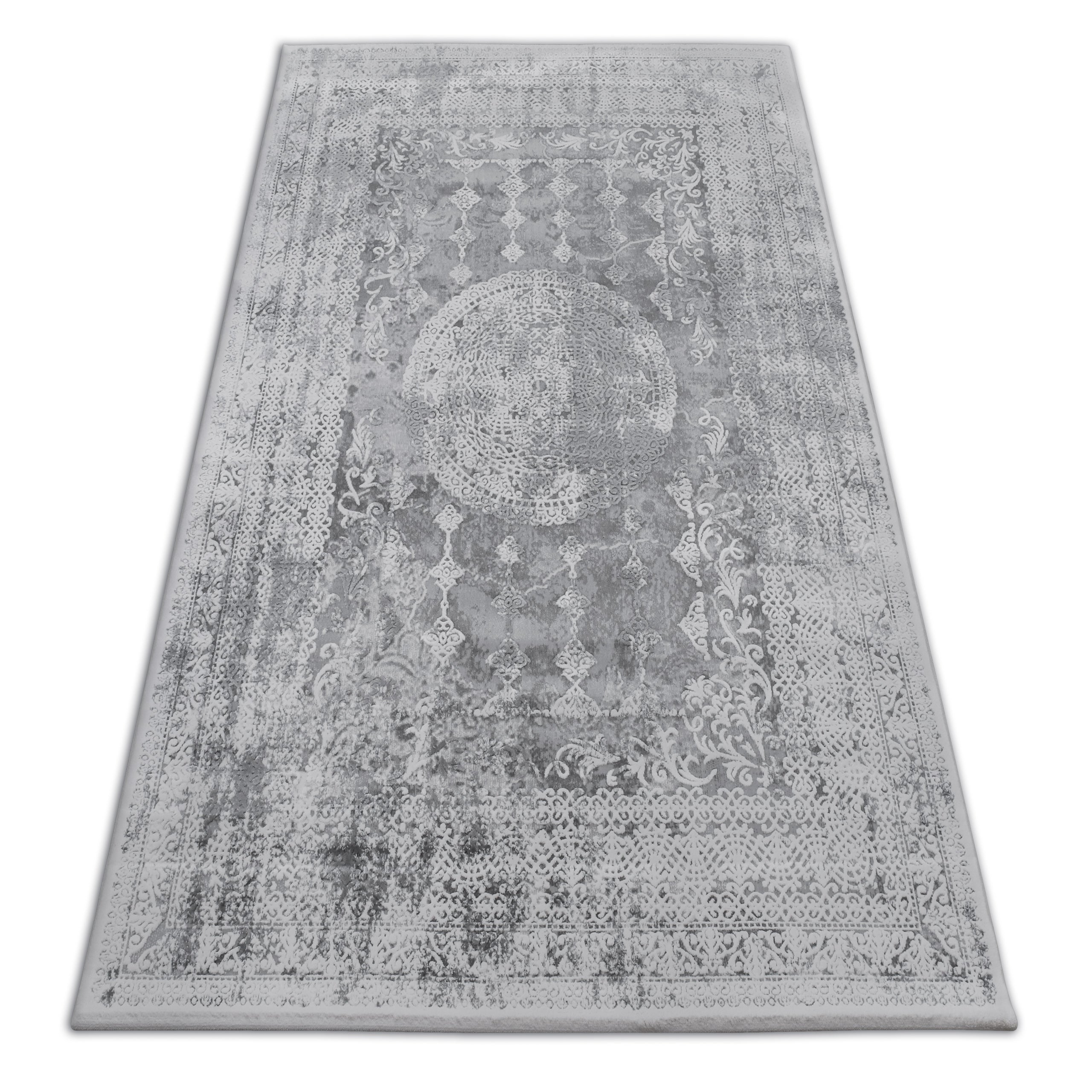 Dywan AKRYL VALENCIA 2328 ORNAMENT ciemnoszary / kość słoniowa 80x150 cm