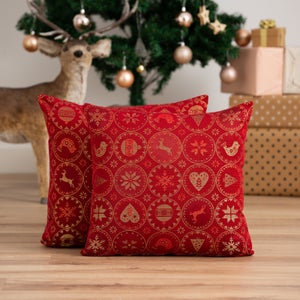 Fundas De Cojín Navideñas, Juego De 2, Suaves Y Esponjosas, Cuadradas, Para Sofás Y Dormitorios, 45 X 45 Cm, Color Rojo (B-02) | Leroy Merlin
