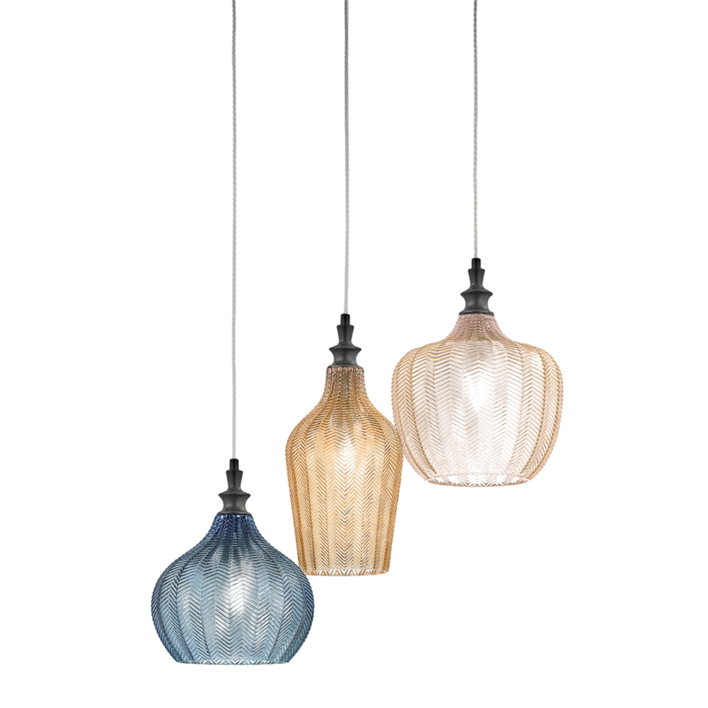 Gea Luce  Cleofe, Lámpara Colgante De 3 Luces En Cristal Transparente Ámbar, Y Cobalto, 3Xe27 Max 3X60w, Decorativa Estilo Vintage, Ip20 Ocre , Leroy Merlin