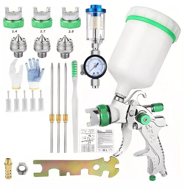A pistola de pintura profissional HVLP, equipada com bico e capacidade de 600ml, é adequada para pintura automotiva e de interiores