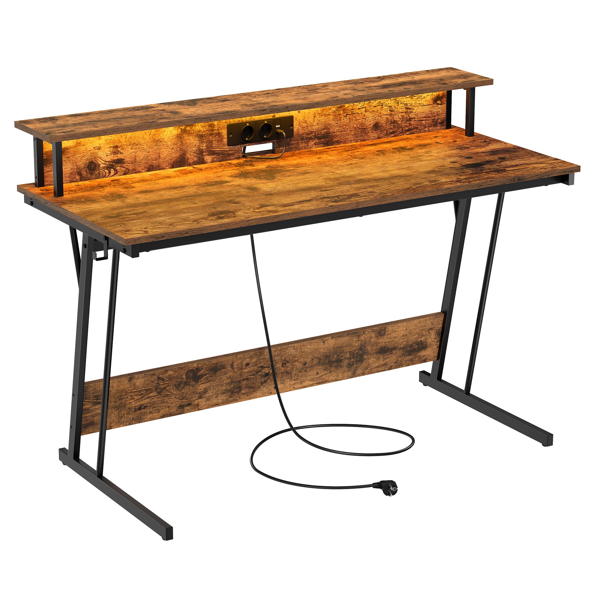 Avec Rangement ODK Avec LED, Bureau En L Avec Étagère Réversible, Prises Et Ports USB, Compartiments Et Rangement, 150×120 Cm, Brun Vintage Bureau Gaming Avec Rangement ODK Avec LED, Bureau En L Avec Étagère Réversible, Prises Et Ports USB, Compartiments Et Rangement, 150×120 Cm, Brun Vintage Bureau Gaming