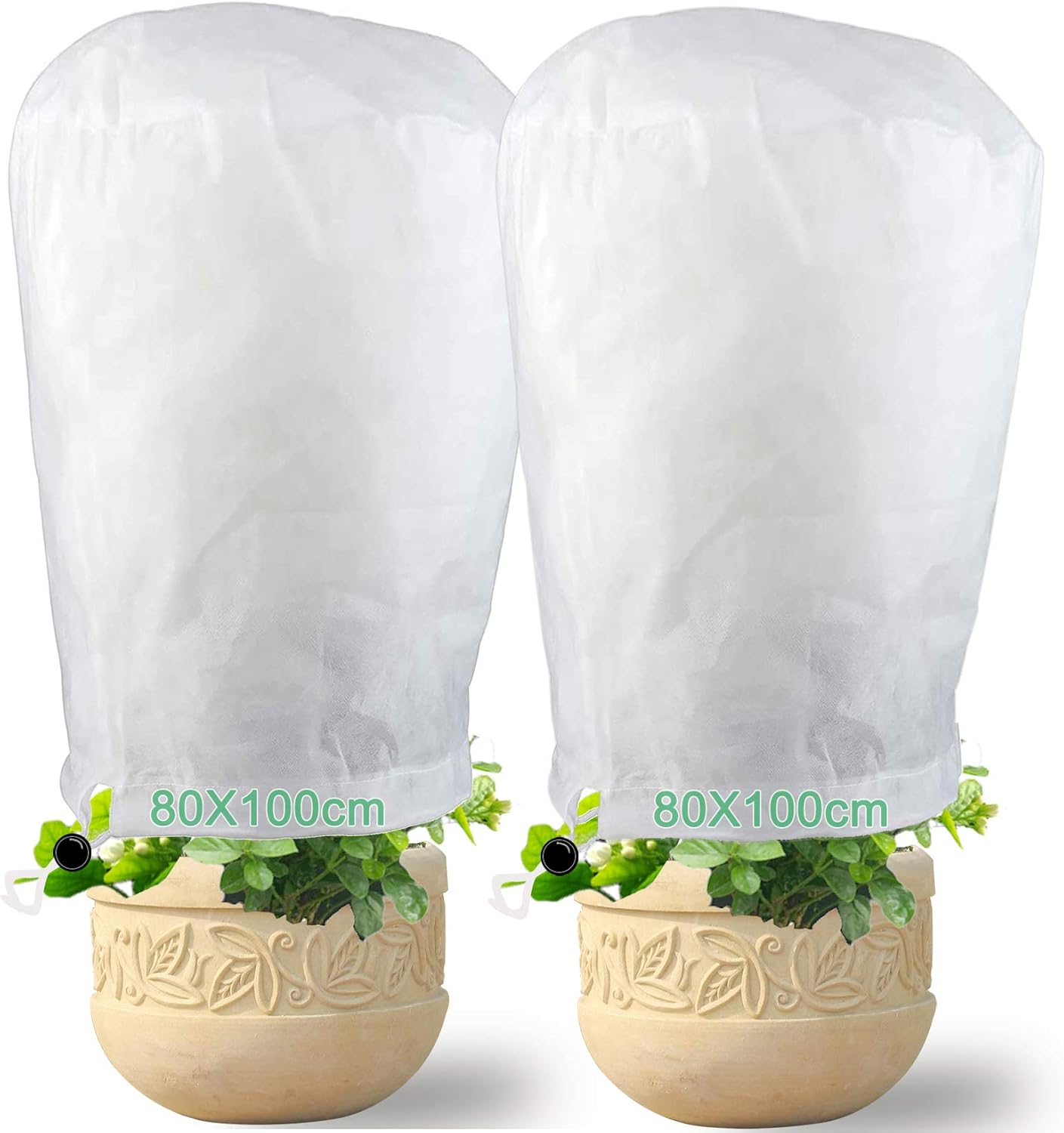 Osłona na rośliny zimowe, zestaw 2 zimowych osłon ochronnych, 80 x 120 cm, ochrona przed zimnem i mrozem, 60 g/m², osłona ochronna