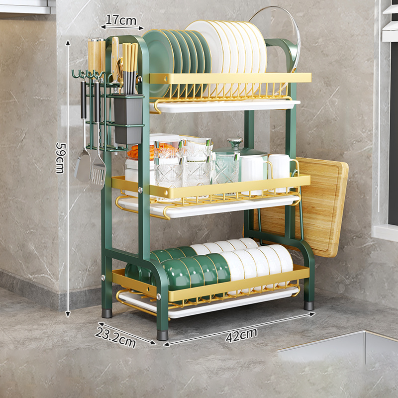 Darmlink półka kuchenna, ociekacz na talerze i miski, z tacą ociekową, trzy poziomy, zielony