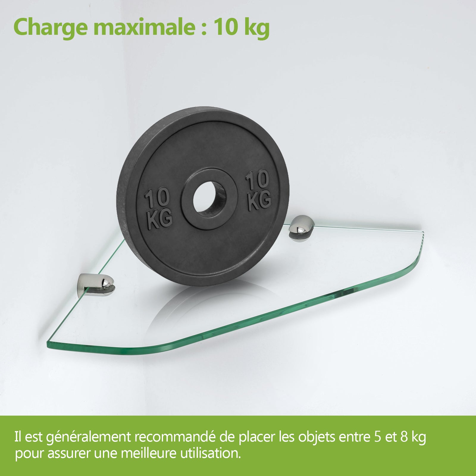 Étagère murale en verre d'angle 23×23 cm, 6 mm d’épaisseur, pour salle de bain – support chromé – 2 pièce S’AFIELINA - 5