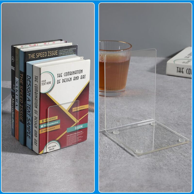 Lot de 6 Serre-Livres en Acrylique Transparent,Transparent Antidérapant Cale Livre avec Autocollants antidérapants - 5